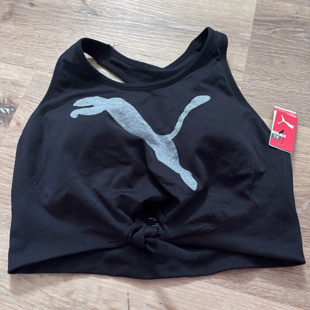 Puma Womens Low Support Seamless Twist Front Racerback Sports Bra Black XL New